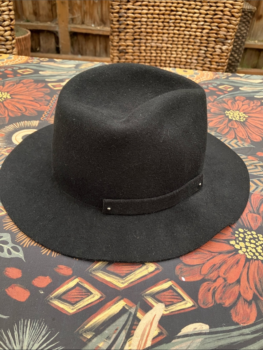 Anthropologie Black Wool Amelia Fedora